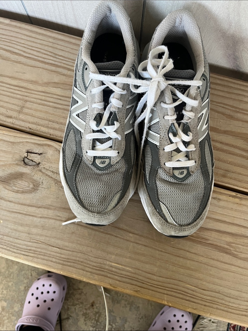 New Balance Gray and White Mesh Walking Sneakers